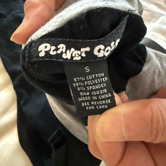 Y2K Low-Rise Vintage Planet Gold Flare Fold-Over Leggings Black and Grey S - Picture 3 of 3